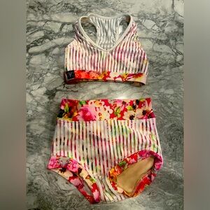 Kandy Kouture girls dancewear Child XL. White with pink floral print.